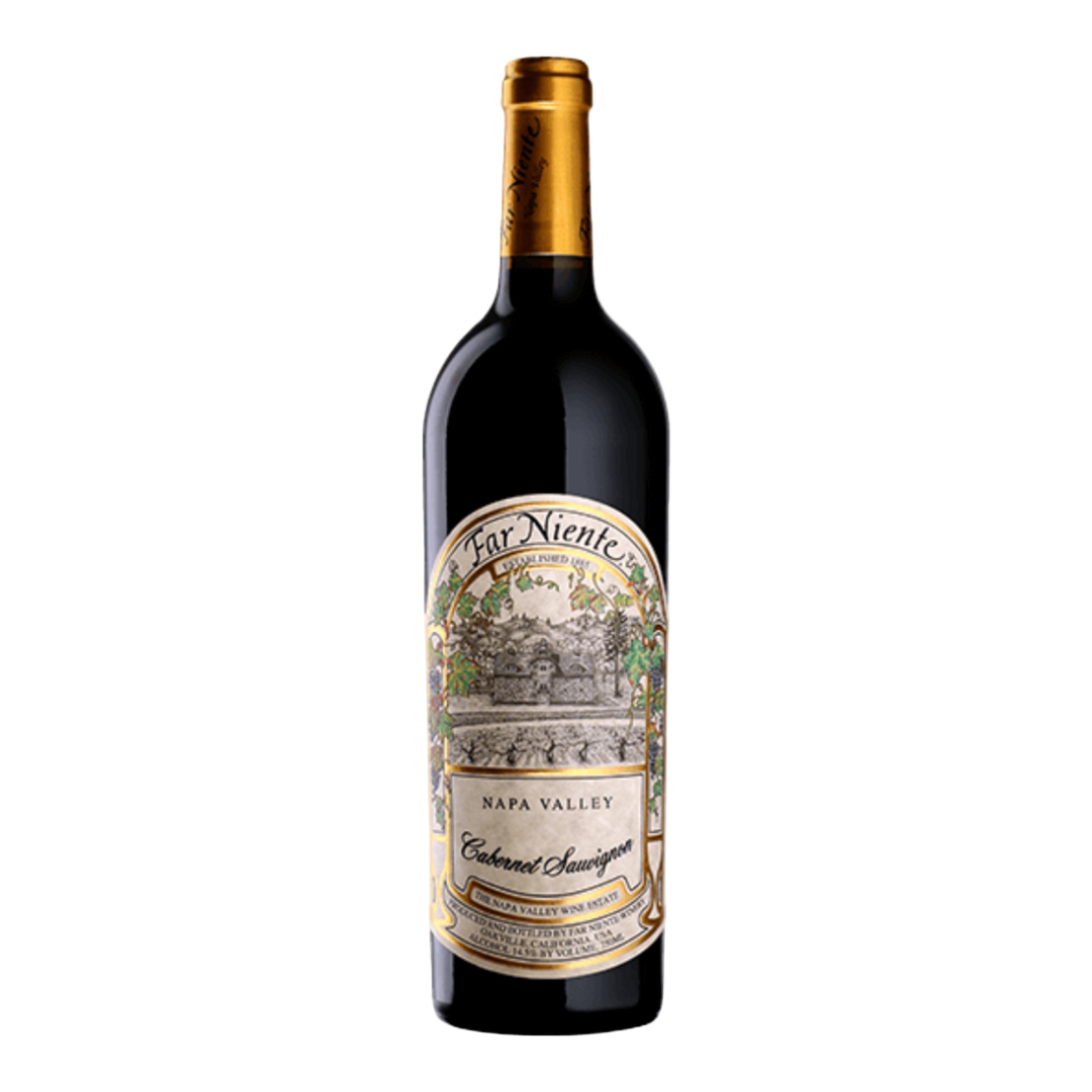 “Far Niente Cabernet Sauvignon Napa Valley 2022 750ML bottle with gold-etched label and elegant Napa wine packaging.”