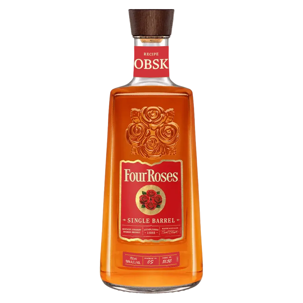 Four Roses Single Barrel OBSK bourbon whiskey bottle with label and cork top