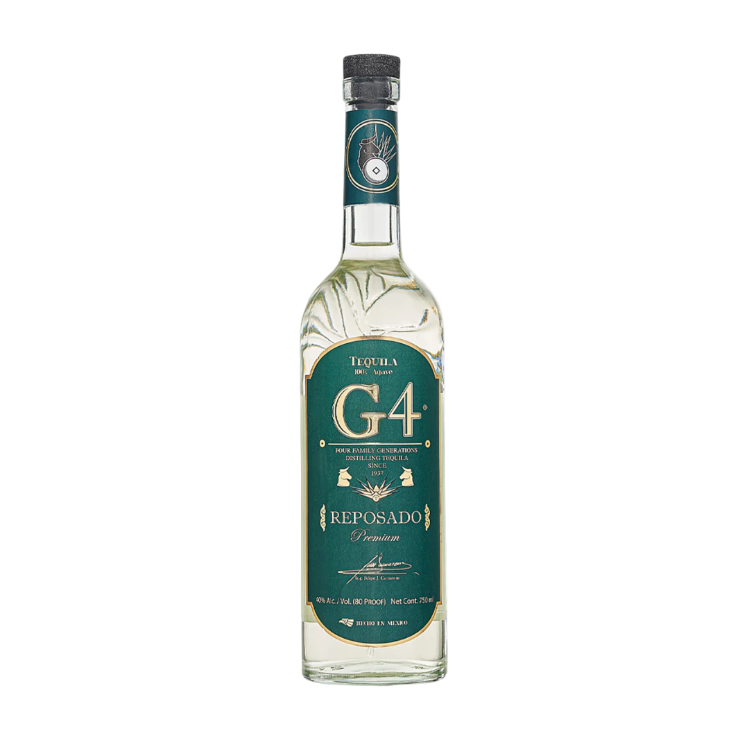 Bottle of G4 Reposado Tequila 750ML – premium golden tequila aged in oak barrels with elegant label and rich amber color.