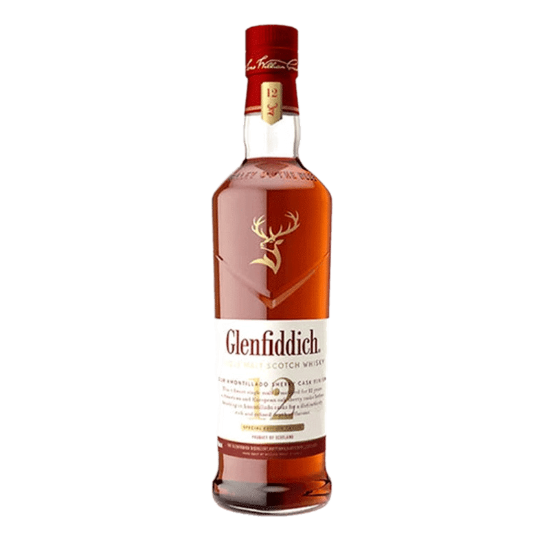 “Glenfiddich 12 Year Old Amontillado Sherry Cask Finish Scotch Whisky 750ML bottle with premium packaging”