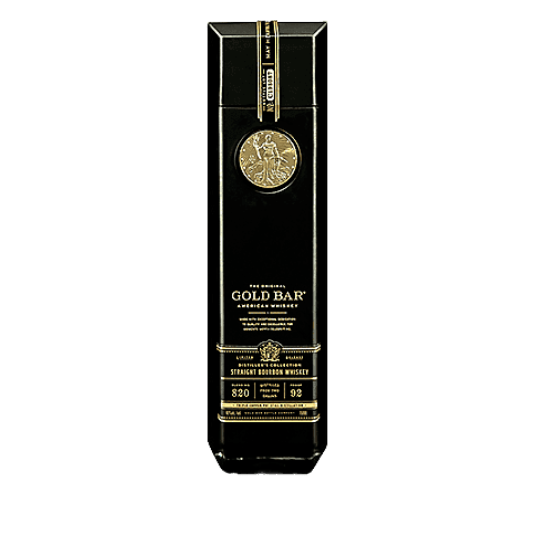 “Gold Bar Double Casked Bourbon Whiskey 750ML in gold-bar-shaped bottle with premium packaging.”