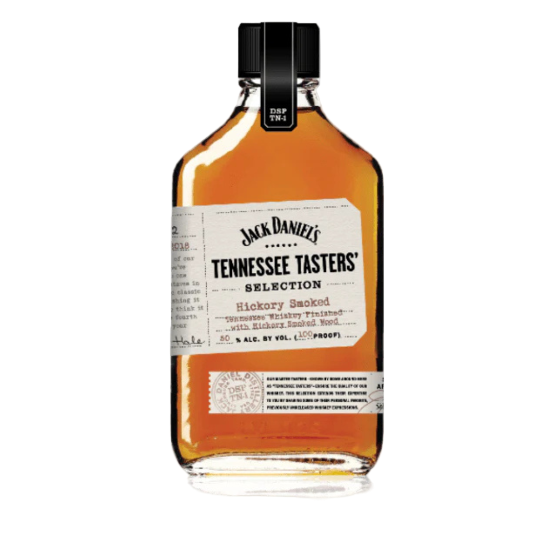“Jack Daniel's Tennessee Tasters' Hickory Smoked 375ML limited-edition whiskey bottle with smoky flavor profile.”