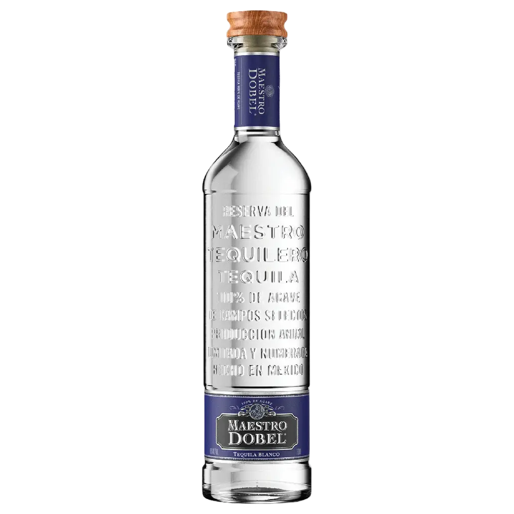 "Maestro Dobel Blanco Tequila 750ML bottle – premium clear tequila made from 100% blue Weber agave"