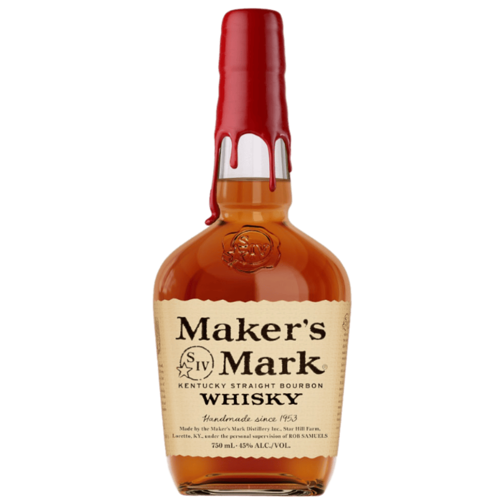 “Maker’s Mark Kentucky Straight Bourbon Whisky 750ML bottle with red wax seal and premium label”