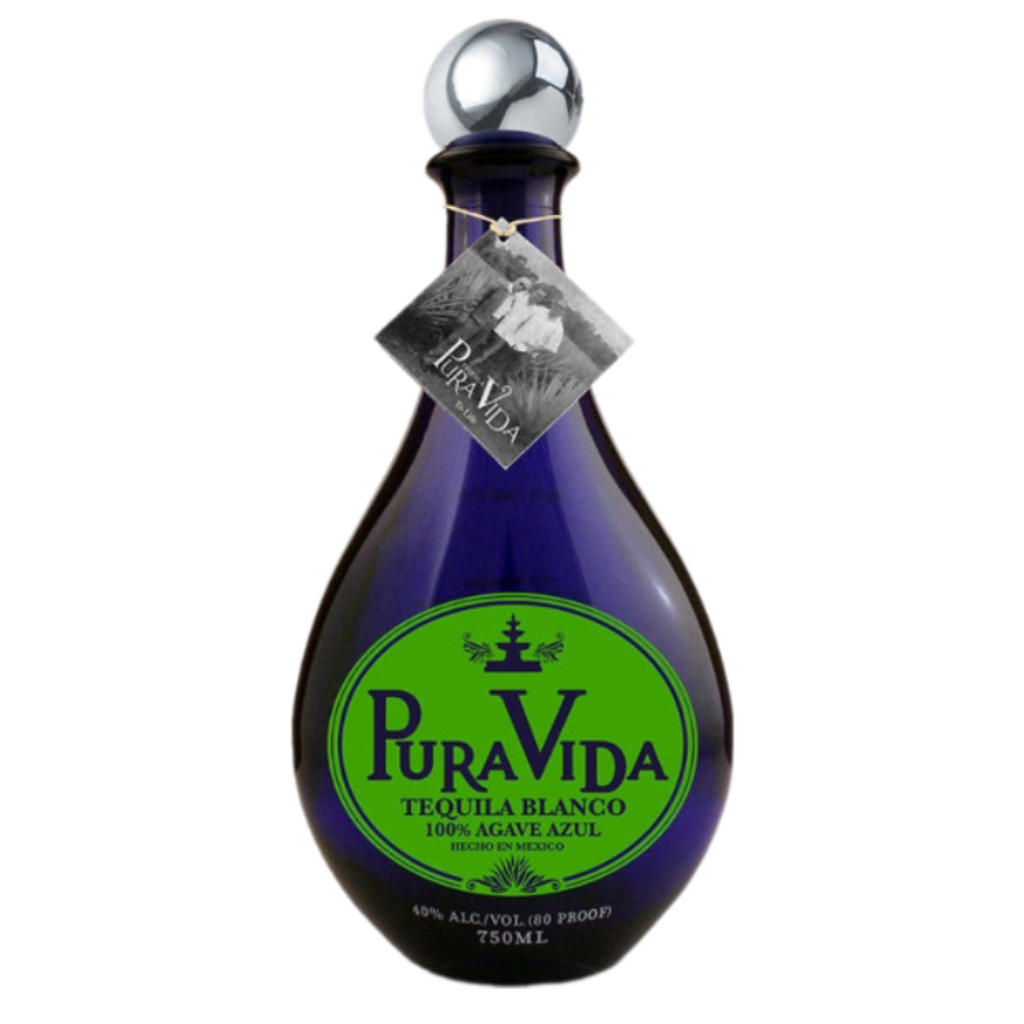 Pura Vida Tequila Silver 100% de Agave 750ML bottle with clear glass and premium label