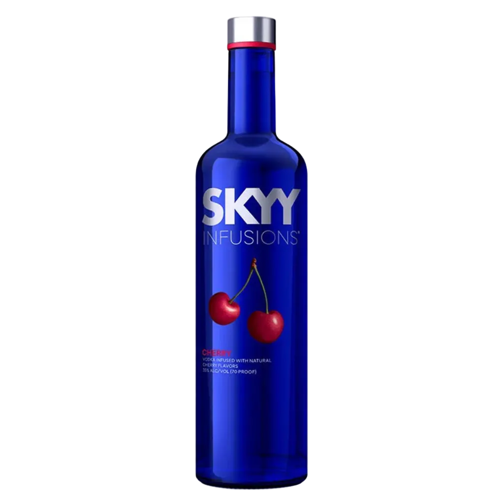 SKYY Infusion Cherry Vodka 750ml bottle with red cherry-infused label on white background