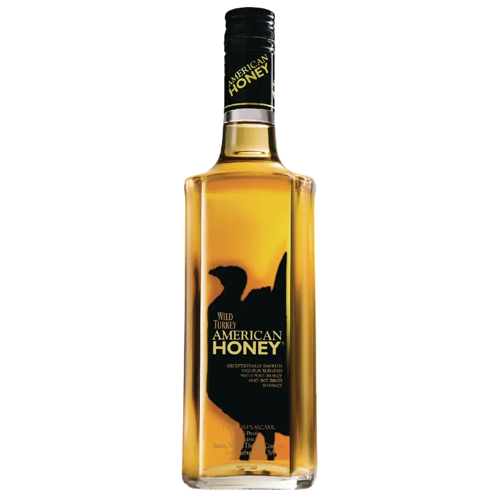 Wild Turkey American Honey Bourbon 750ML bottle with golden honey-infused whiskey and signature Wild Turkey label