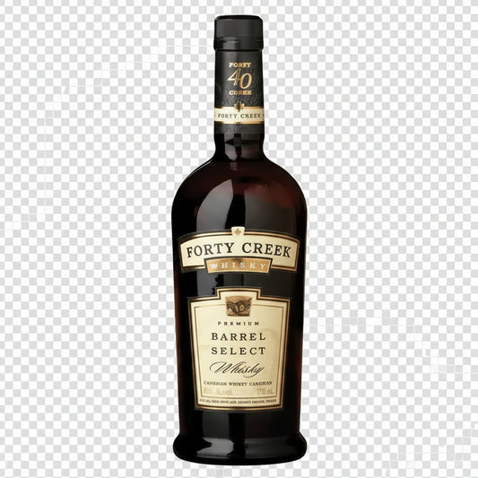 Forty Creek whiskey bottle on a black background