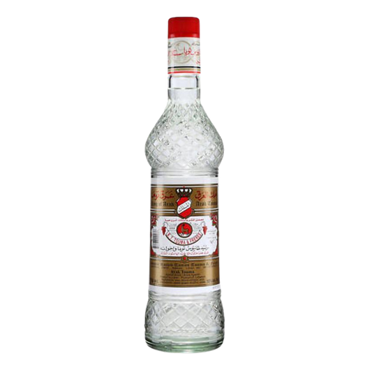 “Arak Touma bottle – premium Lebanese anise spirit, clear glass bottle, traditional Middle Eastern liquor.”