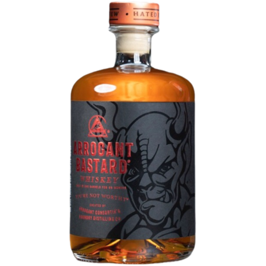 Arrogant Bastard Whiskey You’re Not Worthy 2024 limited edition bottle with bold amber color