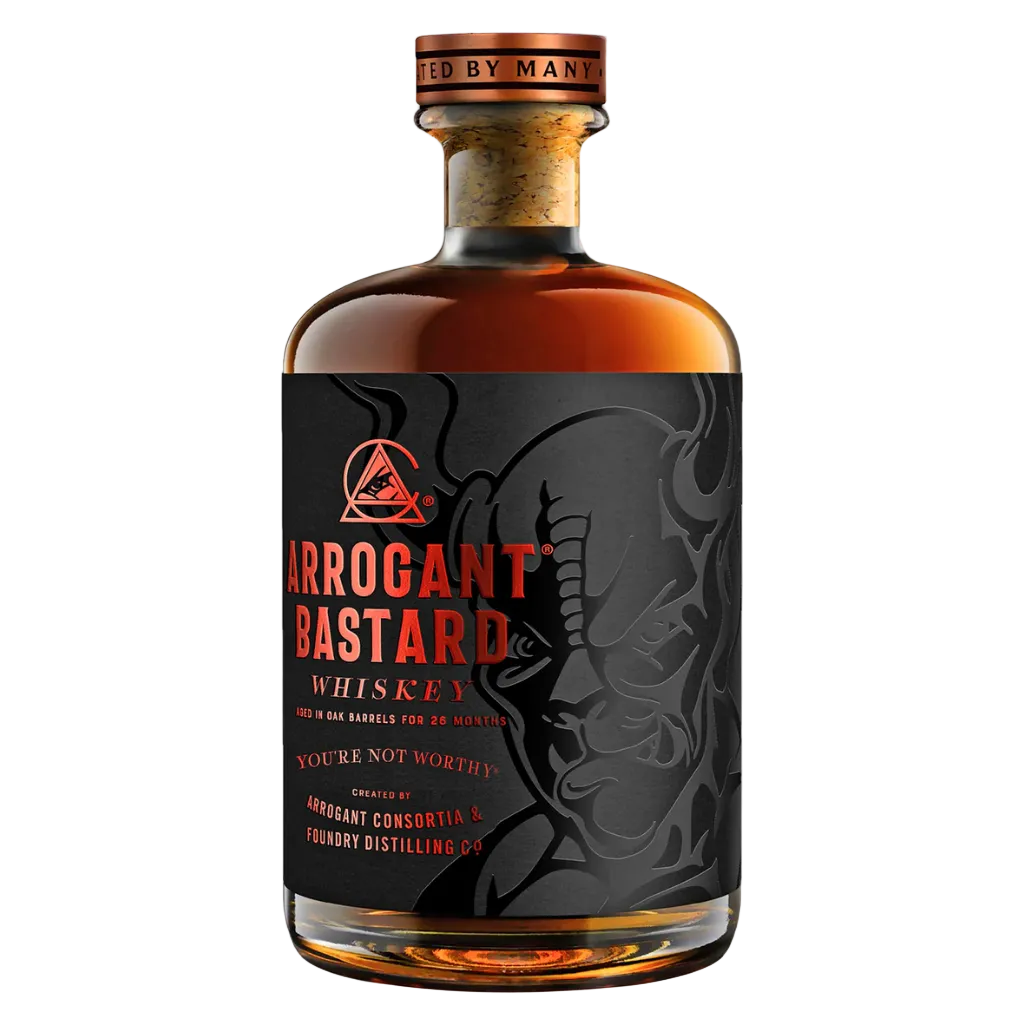 Arrogant Bastard Whiskey You’re Not Worthy 2024 750ml American Malt Whiskey bottle front label limited edition