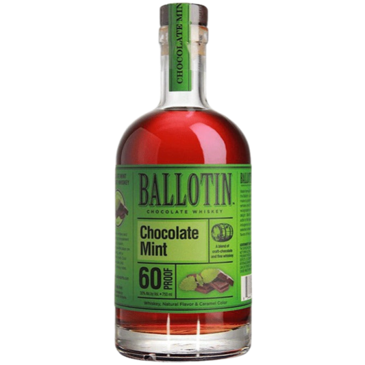 Ballotin Chocolate Mint Whiskey 750ML bottle with chocolate and mint flavored whiskey