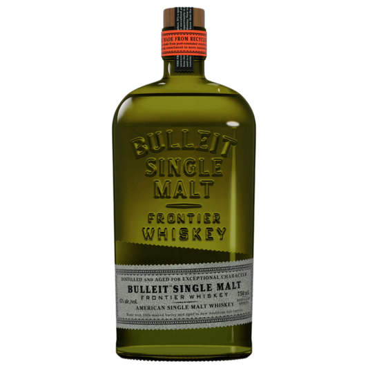 Bulleit American Single Malt Whiskey 750ml bottle with amber whiskey and branded label