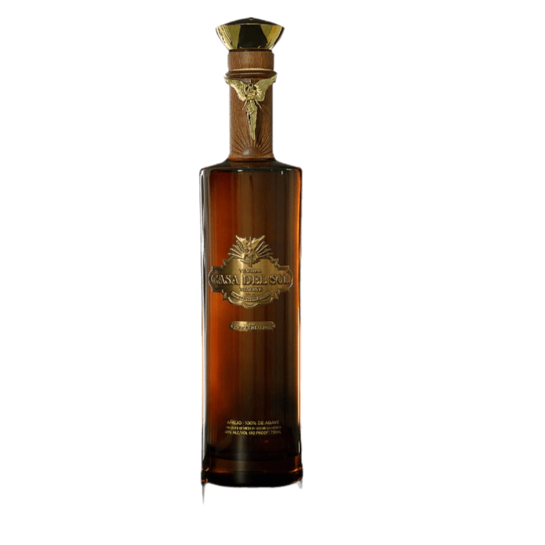 "Casa Del Sol Angel's Reserve Añejo Tequila bottle golden Cognac tones"
