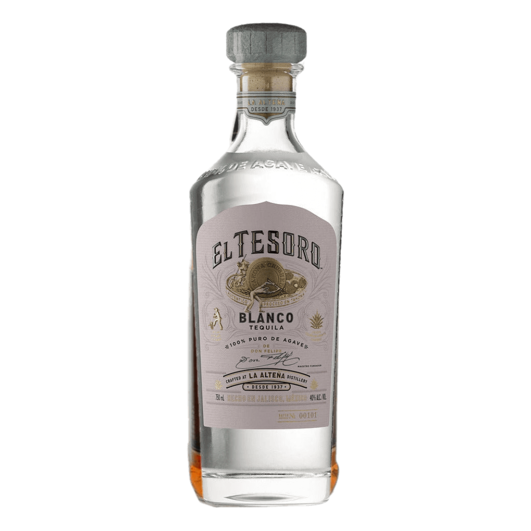 “Bottle of El Tesoro Blanco Tequila 750ml premium 100% agave tequila from Jalisco Mexico”