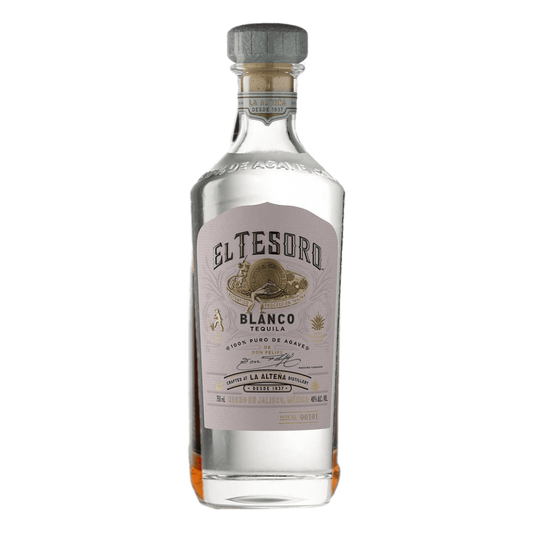 “Bottle of El Tesoro Blanco Tequila 750ml premium 100% agave tequila from Jalisco Mexico”