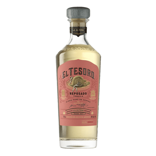 “El Tesoro Reposado Tequila 750 ML bottle – golden reposado tequila aged in oak barrels with notes of caramel and agave.”