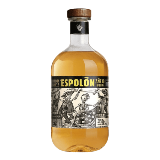 “Bottle of Espolòn Añejo Tequila 750ML with golden amber tequila and signature Mexican artwork label.”