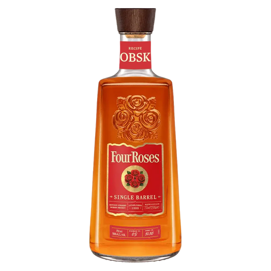 Four Roses Single Barrel OBSK bourbon whiskey bottle with label and cork top