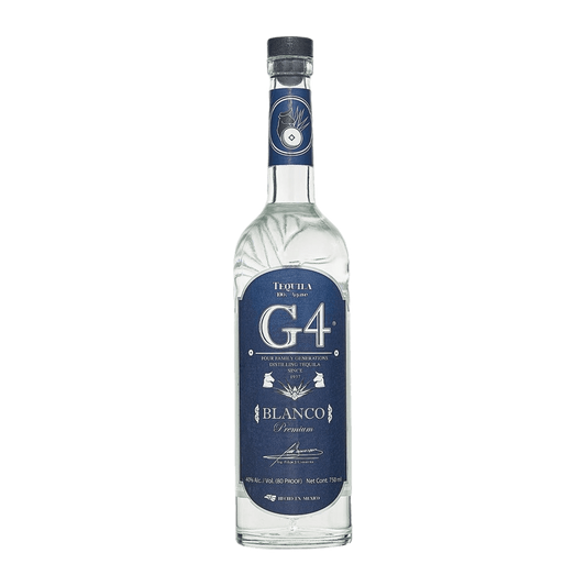 “G4 Blanco Tequila 750ML bottle – premium additive-free tequila made from 100% blue Weber agave”