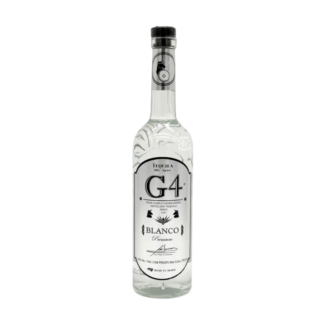 “Bottle of G4 Tequila Blanco 108 High Proof 750ML – premium small-batch tequila from Jalisco, Mexico, made from 100% Blue Weber agave.”
