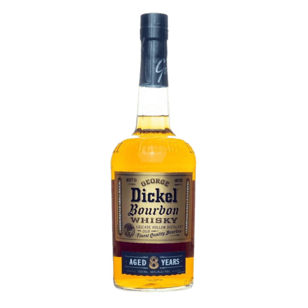 “Bottle of George Dickel 8 Year Bourbon 750ML – Tennessee small-batch bourbon whiskey with oak, vanilla, and caramel flavor notes.”