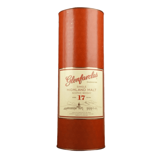 “Glenfarclas 17 Year 750ML single malt Scotch whisky bottle on a white background showcasing premium Speyside sherry-cask aged whisky.”