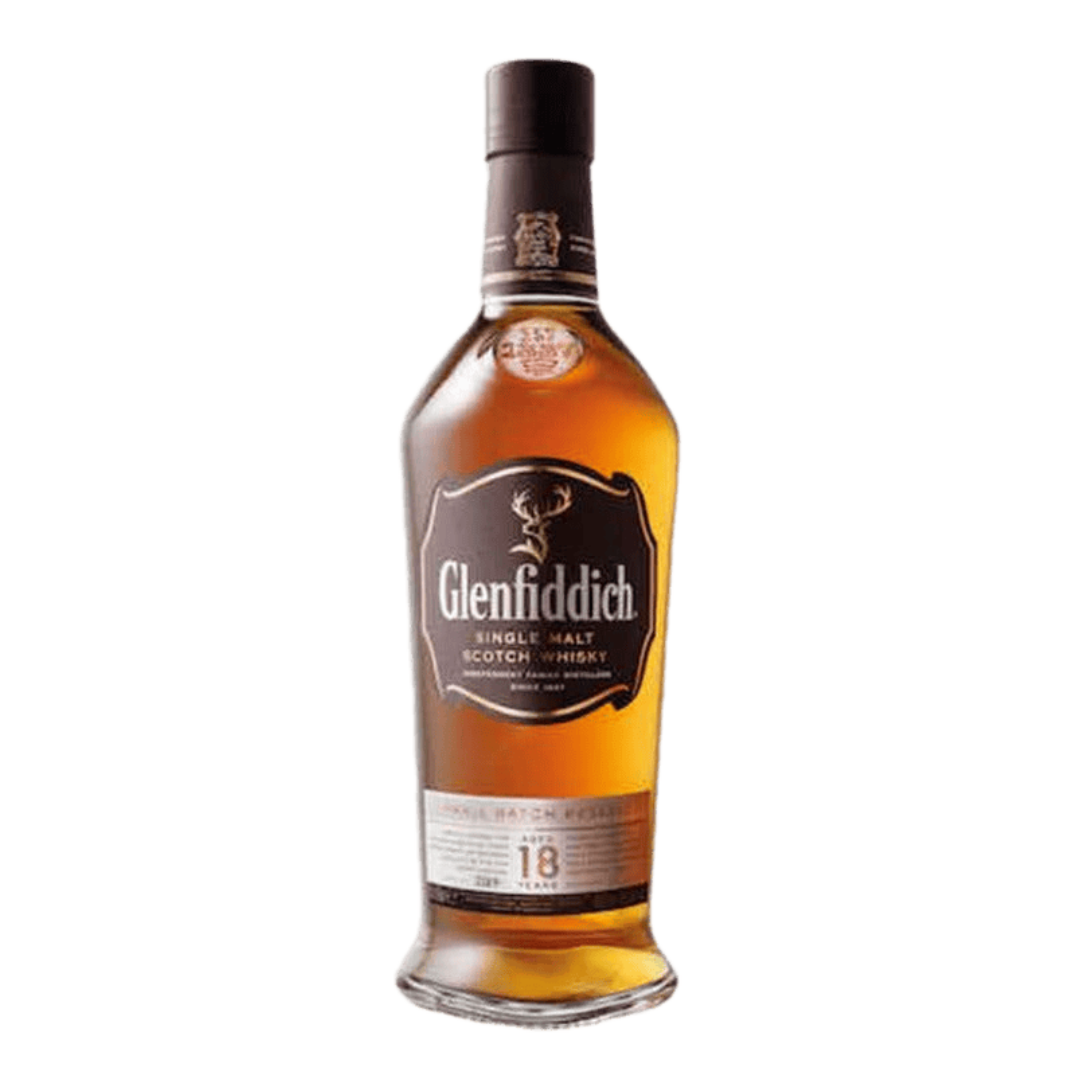 “Glenfiddich 18 Year Single Malt Scotch Whisky 750ML bottle, premium aged whisky with gift box.”