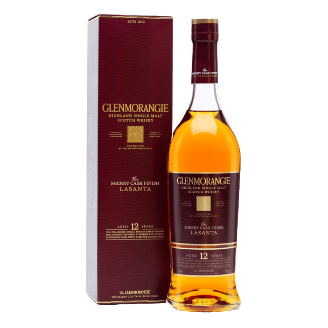 “Glenmorangie Lasanta 12 Year Single Malt Scotch Whisky 750 ml bottle with sherry cask finish.”