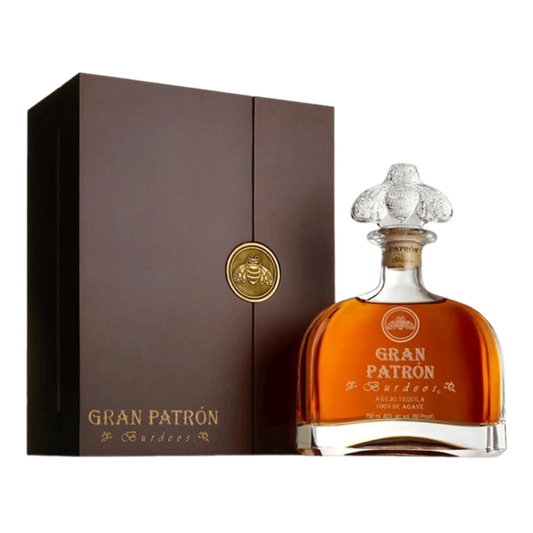 “Gran Patrón Burdeos Tequila 750ML bottle – luxury extra añejo tequila in premium crystal-style packaging finished in Bordeaux wine barrels.”