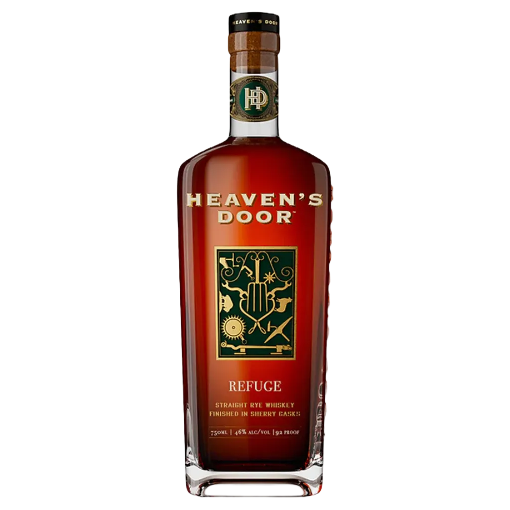 Heaven’s Door Refuge Straight Rye Whiskey 750ML bottle with premium French oak cigar barrel finish