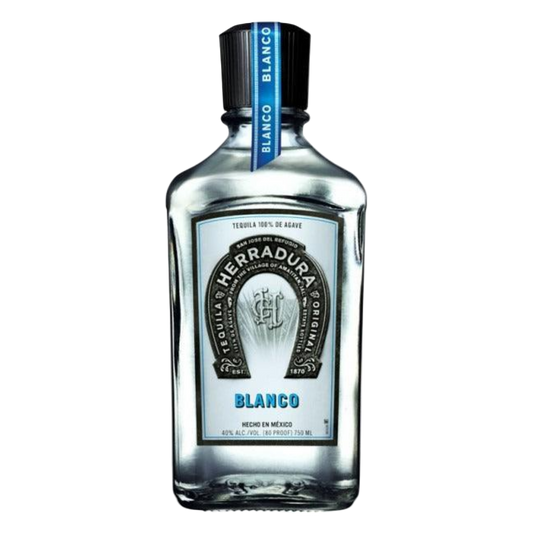 “Herradura Blanco Tequila 750ML bottle with clear tequila, premium silver tequila made from 100% blue agave.”
