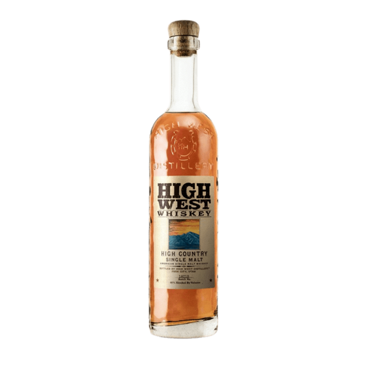 “High West High Country American Single Malt Whiskey 750ML bottle with premium mountain-inspired label.”