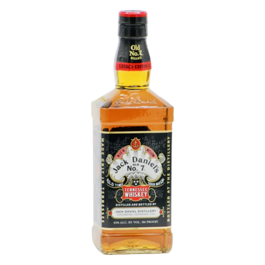 “Jack Daniel’s Legacy Edition 2 Old No. 7 Brand Sour Mash Whiskey 750ML vintage green label bottle on white background.”