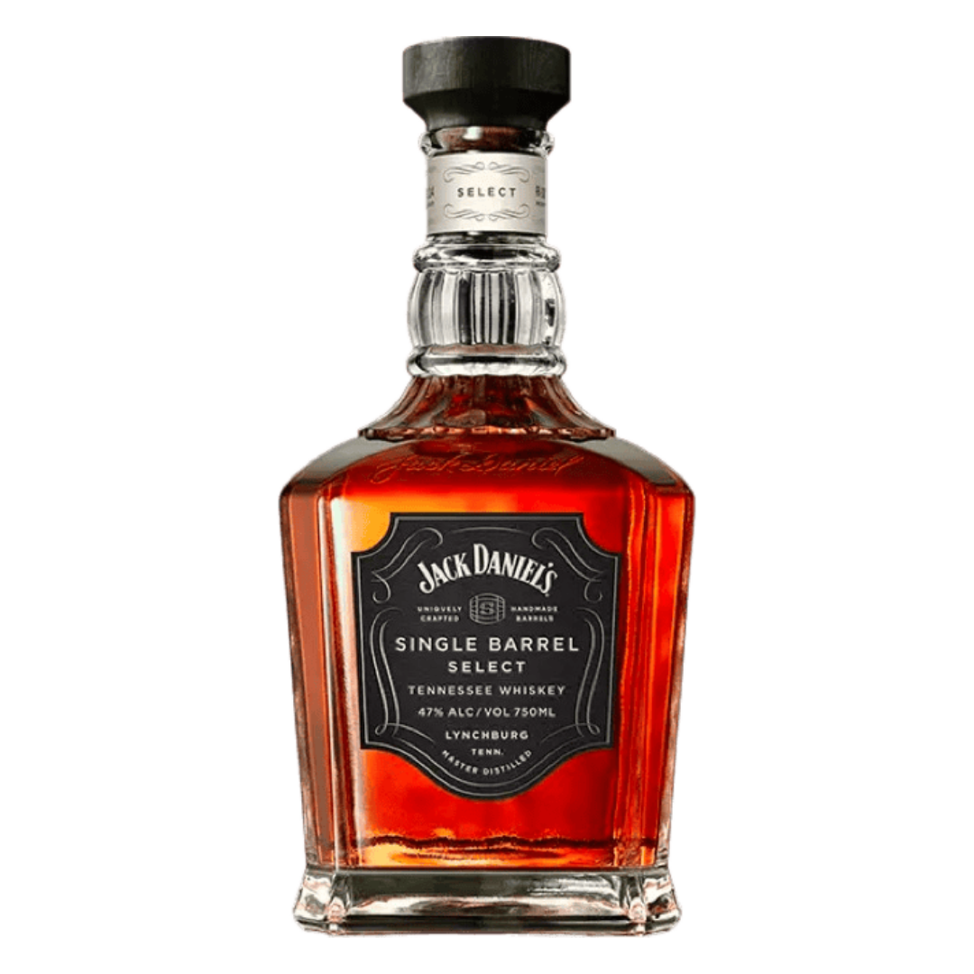 “Jack Daniel’s Single Barrel Select 750ML bottle with premium Tennessee whiskey, embossed label, and wooden stopper.”