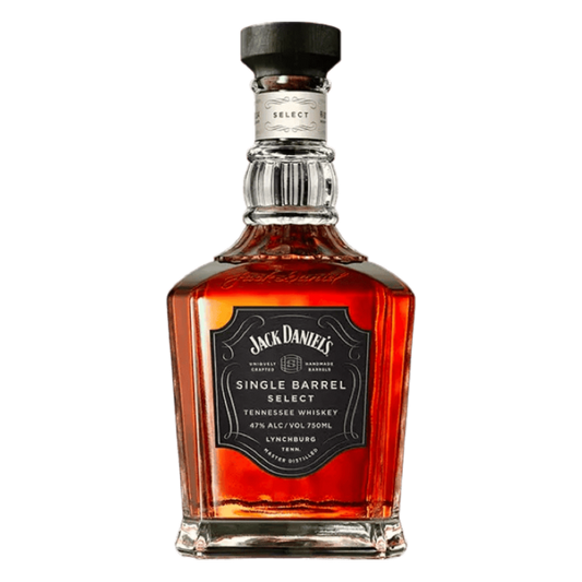 “Jack Daniel’s Single Barrel Select 750ML bottle with premium Tennessee whiskey, embossed label, and wooden stopper.”