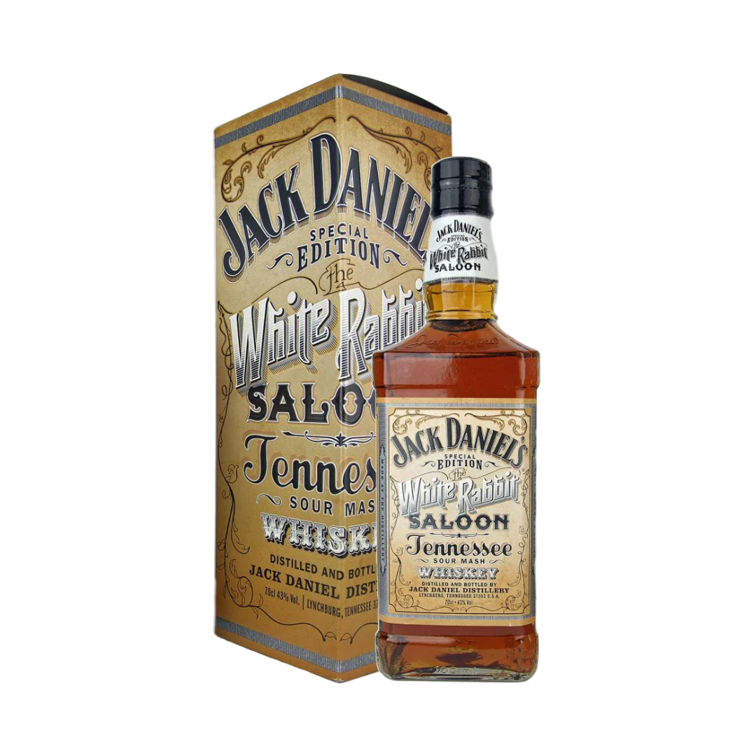 “Jack Daniel's White Rabbit Saloon 120th Anniversary Limited Edition Sour Mash Whiskey 750ML Bottle – Commemorative Tennessee Whiskey Collectible.”