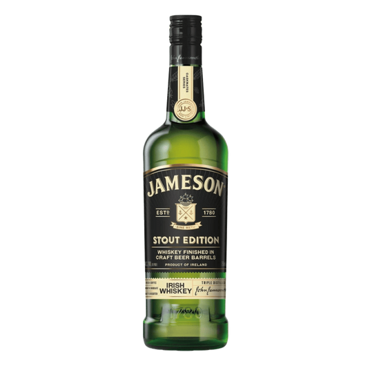 “Jameson Caskmates Stout Irish Whiskey 750ML bottle with green label and stout-finished Irish whiskey branding.”