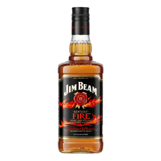 “Jim Beam Kentucky Fire Cinnamon Liqueur with Kentucky Straight Bourbon Whiskey 750ML bottle — red label cinnamon whiskey.”