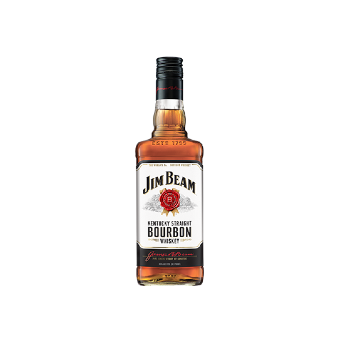 “Jim Beam Kentucky Straight Bourbon Whiskey 750ML bottle with white label and classic Kentucky bourbon branding”