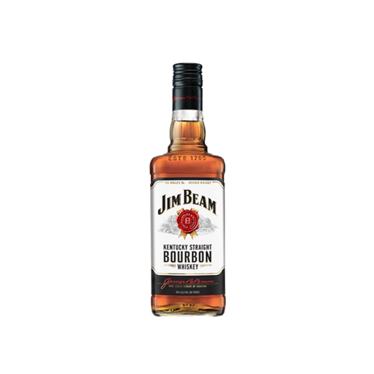 “Jim Beam Kentucky Straight Bourbon Whiskey 750ML bottle with white label and classic Kentucky bourbon branding”
