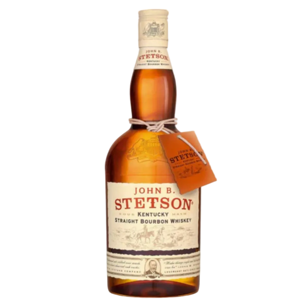 John B. Stetson Kentucky Straight Bourbon Whiskey 750ML bottle with amber bourbon in a classic whiskey bottle