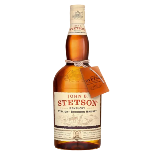 John B. Stetson Kentucky Straight Bourbon Whiskey 750ML bottle with amber bourbon in a classic whiskey bottle