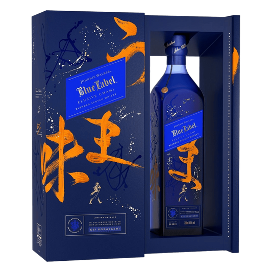 Johnnie Walker Elusive Umami Limited Edition Blue Label Scotch 750ML bottle with premium gift box – rare luxury whisky release.