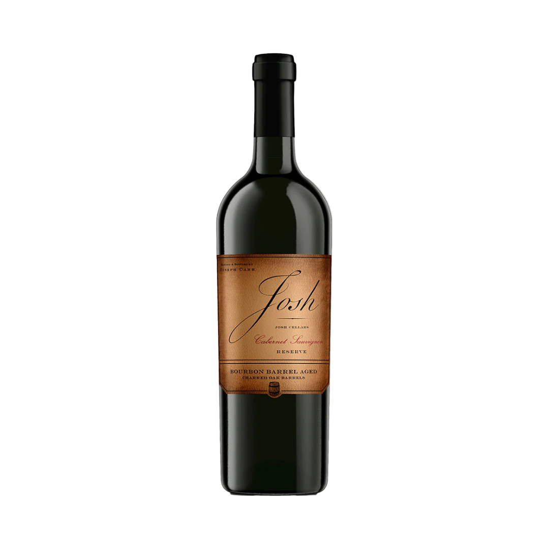 “Josh Cellars Cabernet Sauvignon Bourbon Barrel Aged Reserve 750ML bottle standing on white background”