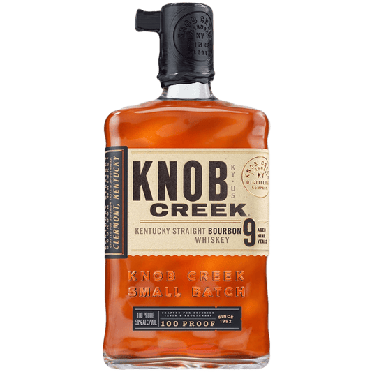 “Knob Creek 100 Proof Kentucky Straight Bourbon Whiskey 750ml bottle with amber bourbon and signature label.”