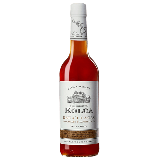 “Kōloa Kauaʻi Cacao Rum 750ML bottle featuring Hawaiian-crafted premium cacao rum with dark chocolate flavor notes.”