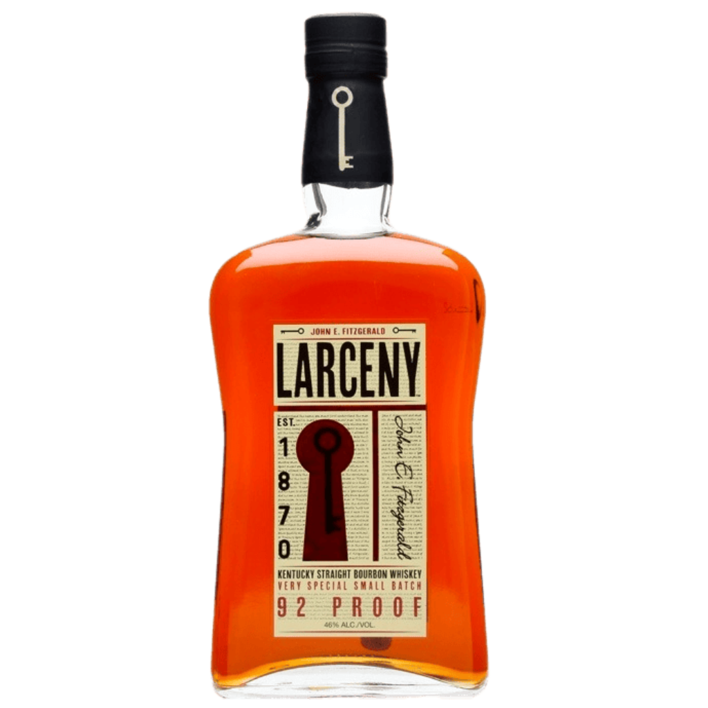 "Larceny Bourbon 750ML bottle featuring small-batch wheated bourbon with caramel and oak notes"