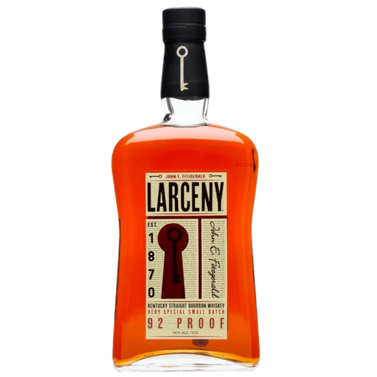 "Larceny Bourbon 750ML bottle featuring small-batch wheated bourbon with caramel and oak notes"