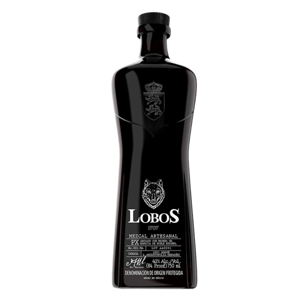 “Lobos 1707 Mezcal Artesanal 750ML bottle with premium handcrafted design.”